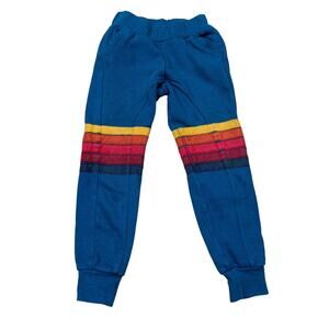 Aviator Nation Kids Blue Sweatpants with Rainbow Stripes